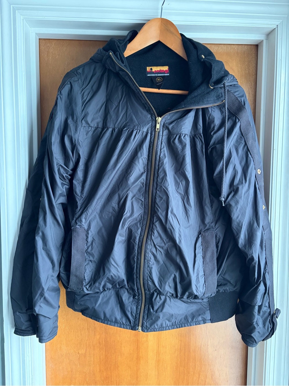 Brooklyn Industries Black Hooded Bomber Jacket with Ribbed Hem